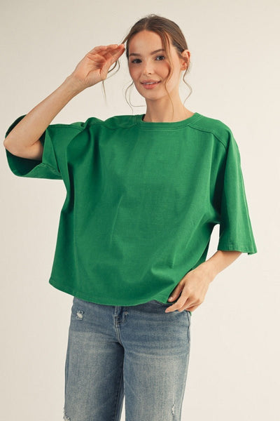 Mineral Washed Loose Fit Kelly Green Top - The Pointe Boutique