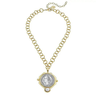 Mixed Metal Coin + Freshwater Pearl Necklace - The Pointe Boutique