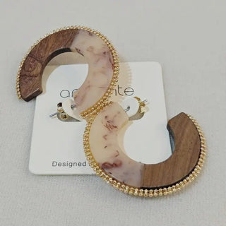 Mixed Wood & Marble Crescent Hoop Earrings - The Pointe Boutique