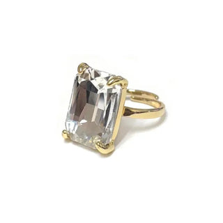 Modern Classic Rectangular Glass Crystal Adjustable Ring Clear - The Pointe Boutique