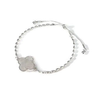 Mother of Pearl Clover Charm with Rice Bead Chain Bracelet Silver - The Pointe Boutique
