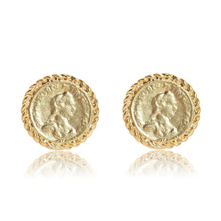 Gold old world coin stud earrings-24K gold plated
