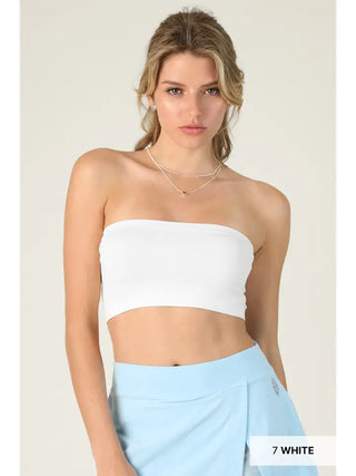 Stone Bandeau Top – white strapless tube crop top, seamless stretch