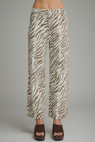 Cleo Zebra Pants – cream and black zebra print wide leg pants