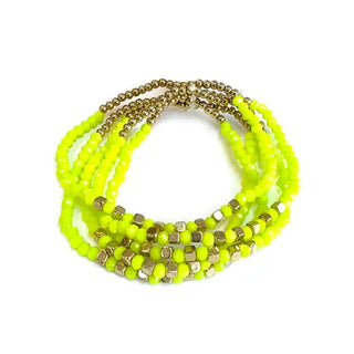 Neon Green Multi Line Beaded Stackable Boho Stretch Bracelet - The Pointe Boutique