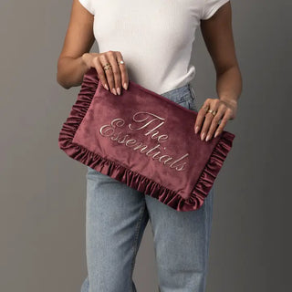 wine velvet ruffle travel pouch