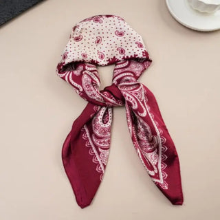 burgundy paisley stripe silky square scarf