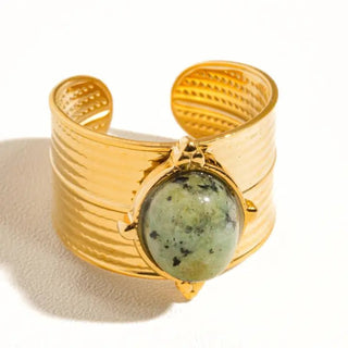 Oasis 18K Gold Non Tarnish Stone Bold Adjustable Ring - The Pointe Boutique