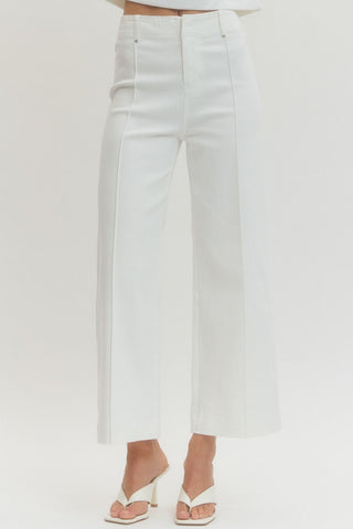 Off White Solid Wide Leg Pants - The Pointe Boutique