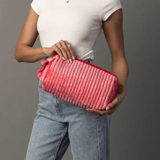 Pink and Red Velvet Ribbed Travel Pouch – pink and red ribbed velvet travel pouch