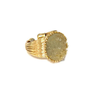 Gold Oval Shape Resin Druzy Cocktail Bead Adjustable Wire Ring