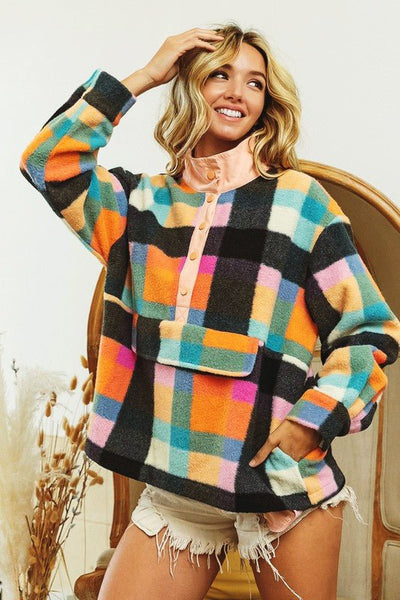 Orange Plaid Pullover - The Pointe Boutique