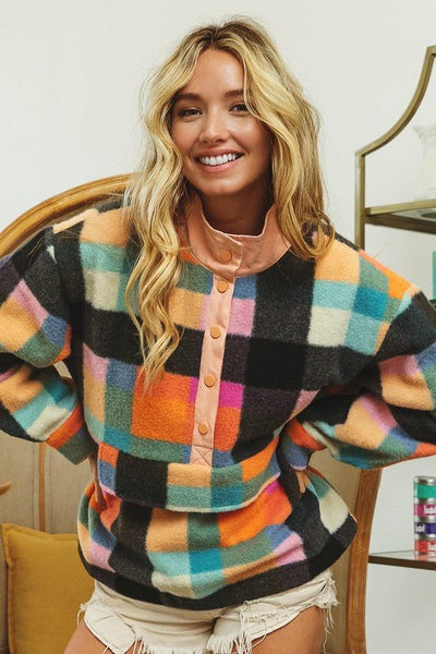 Orange Plaid Pullover - The Pointe Boutique