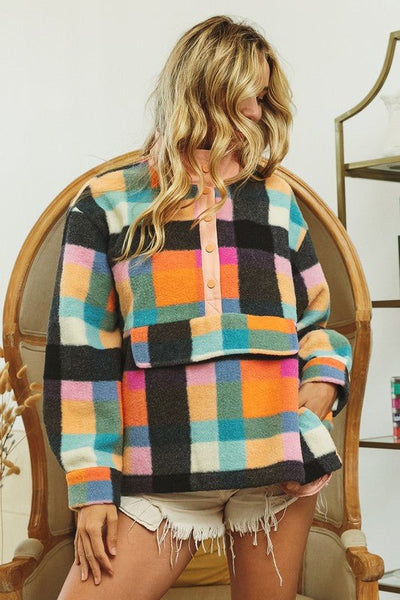 Orange Plaid Pullover - The Pointe Boutique