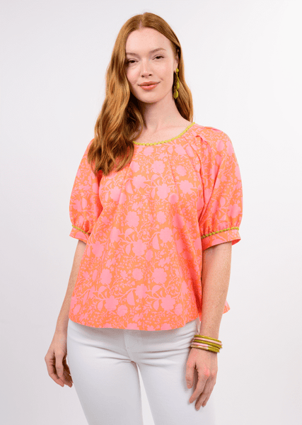 Orange Tucked Neck Swing Top - The Pointe Boutique