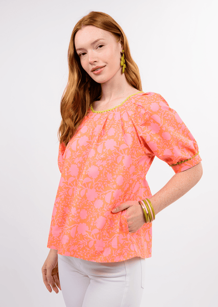 Orange Tucked Neck Swing Top - The Pointe Boutique