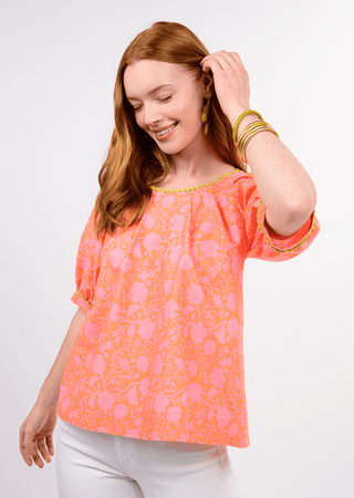 Orange Tucked Neck Swing Top - The Pointe Boutique