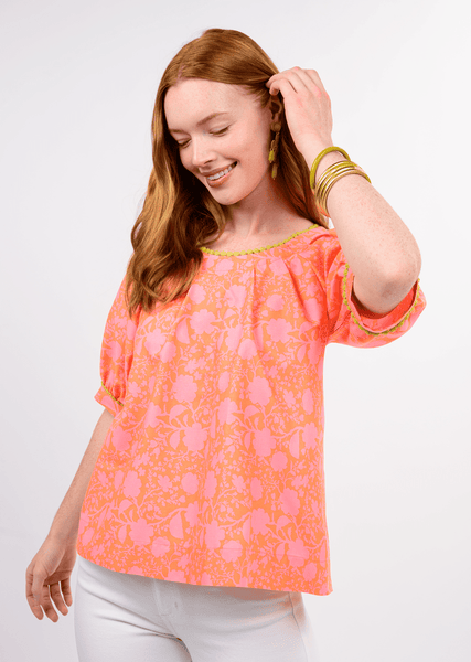Orange Tucked Neck Swing Top - The Pointe Boutique