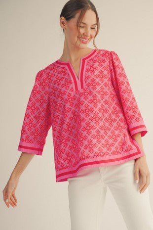 Orchid Mix Detail Medallion Pattern Top - The Pointe Boutique