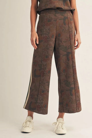 Addison Claire Pants – brown textured wide leg pants with a tan side stripe