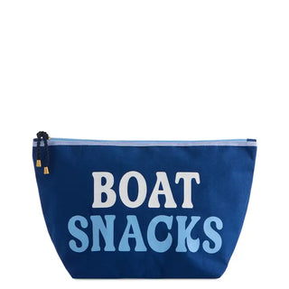 Boat Snacks Large Zip Pouch Navy – large navy zip pouch with Boat Snacks lettering