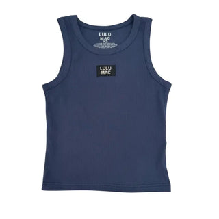 Navy Tank OG – navy ribbed knit tank, scoop neck, fitted