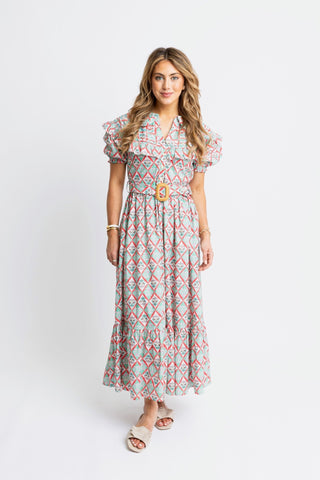 Paris Floral Peter Pan Belted Maxi Dress - The Pointe Boutique