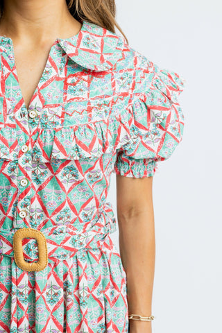 Paris Floral Peter Pan Belted Maxi Dress - The Pointe Boutique