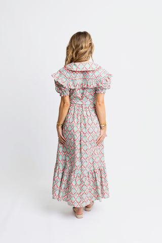 Paris Floral Peter Pan Belted Maxi Dress - The Pointe Boutique