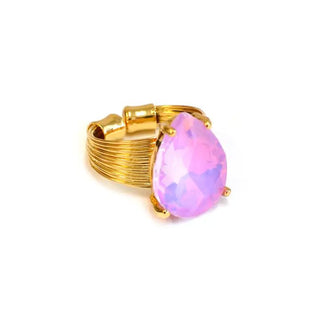 Pastel Lavender Teardrop Glass Crystal Cocktail Bead Adjustable Wire Ring - The Pointe Boutique