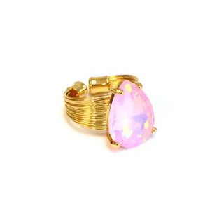 Pastel Pink Teardrop Glass Crystal Cocktail Bead Adjustable Wire Ring - The Pointe Boutique