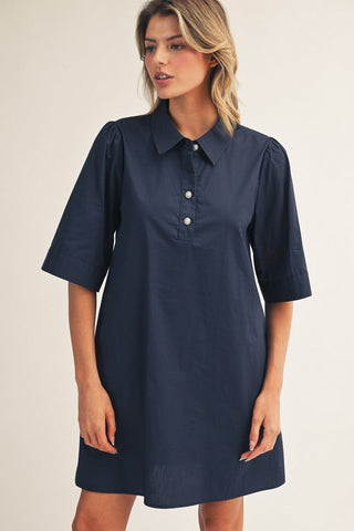 Pearl Button Accent Solid Shift Dress - The Pointe Boutique