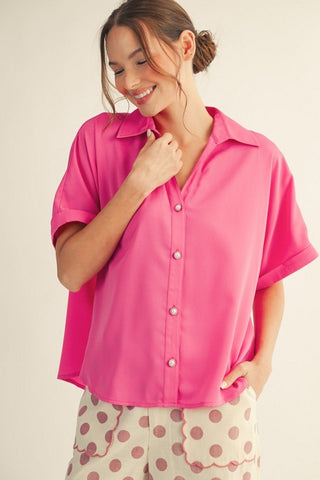 Pearl Button Detail Solid Top - The Pointe Boutique