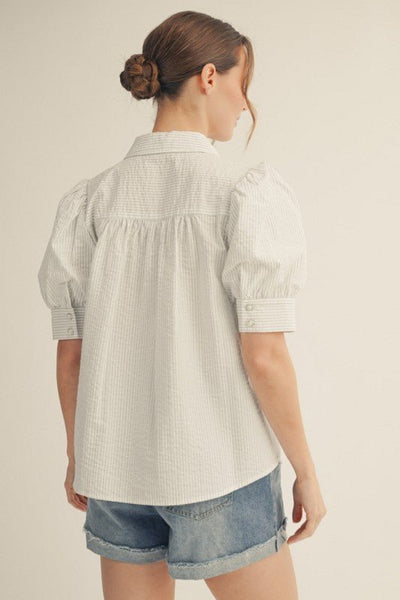 Pearl Rhinestone Button Detail Stripe Top - The Pointe Boutique