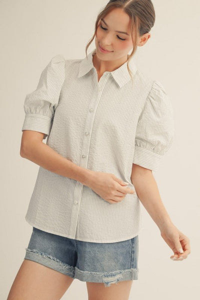 Pearl Rhinestone Button Detail Stripe Top - The Pointe Boutique