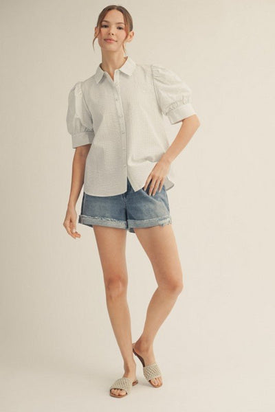 Pearl Rhinestone Button Detail Stripe Top - The Pointe Boutique