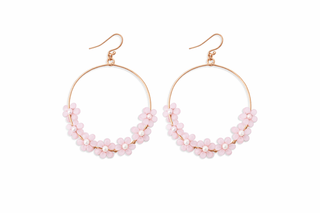 Pink Floral Gold Hoop Earrings - The Pointe Boutique