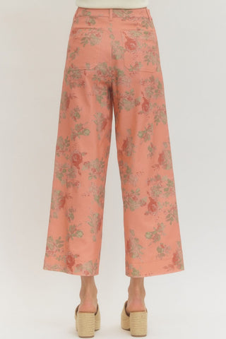 Pink Floral Mid Rise Ankle Length Pant - The Pointe Boutique