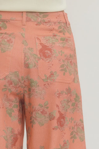 Pink Floral Mid Rise Ankle Length Pant - The Pointe Boutique