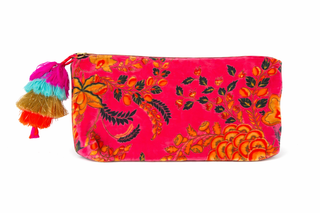 Pink Floral Velvet Mahjong Bag with Tassel - The Pointe Boutique
