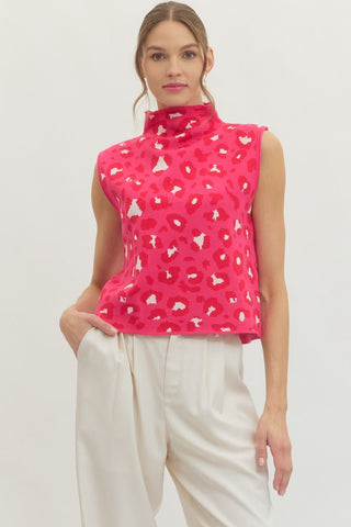 Pink/Red Leopard Sleeveless Sweater - The Pointe Boutique
