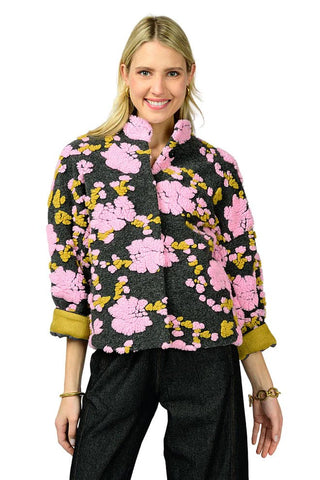 Puff Floral Jacket, Charcoal - The Pointe Boutique