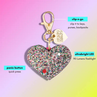 Safety Alarm Confetti Glitter Personal Alarm with Gold Key Chain Clip & Heart Charm