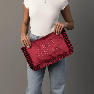 red velvet ruffle travel pouch