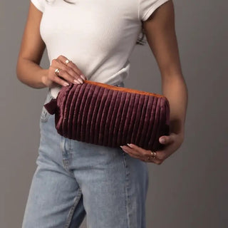 Purple & Orange Velvet Ribbed Travel Pouch – purple and orange ribbed velvet travel pouch