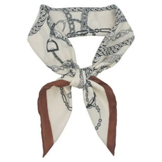 grey and brown chain link print silky square scarf