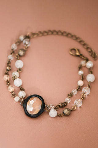 Boho layered bracelet with mixed beads & crystal
