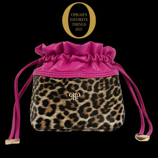 leopard and pink drawstring jewelry case