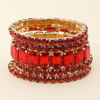 Red 5PCS - Emerald Cut Round Stone Stretch Evening Bracelets - The Pointe Boutique