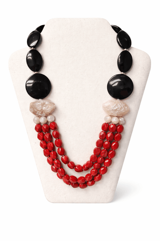 Red & Black Multi - Strand Statement Necklace - The Pointe Boutique